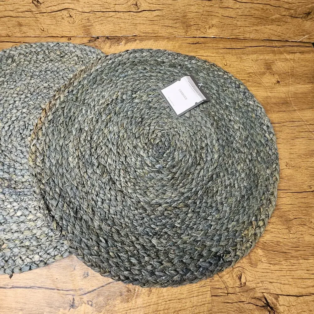 NWT Threshold Maize Woven Blue Grey Round Place Mat Charger Dining set of 2